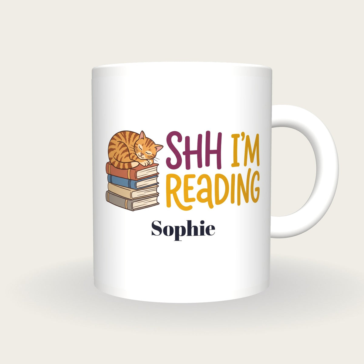 Personalised Shh I'm Reading Book Mug, front