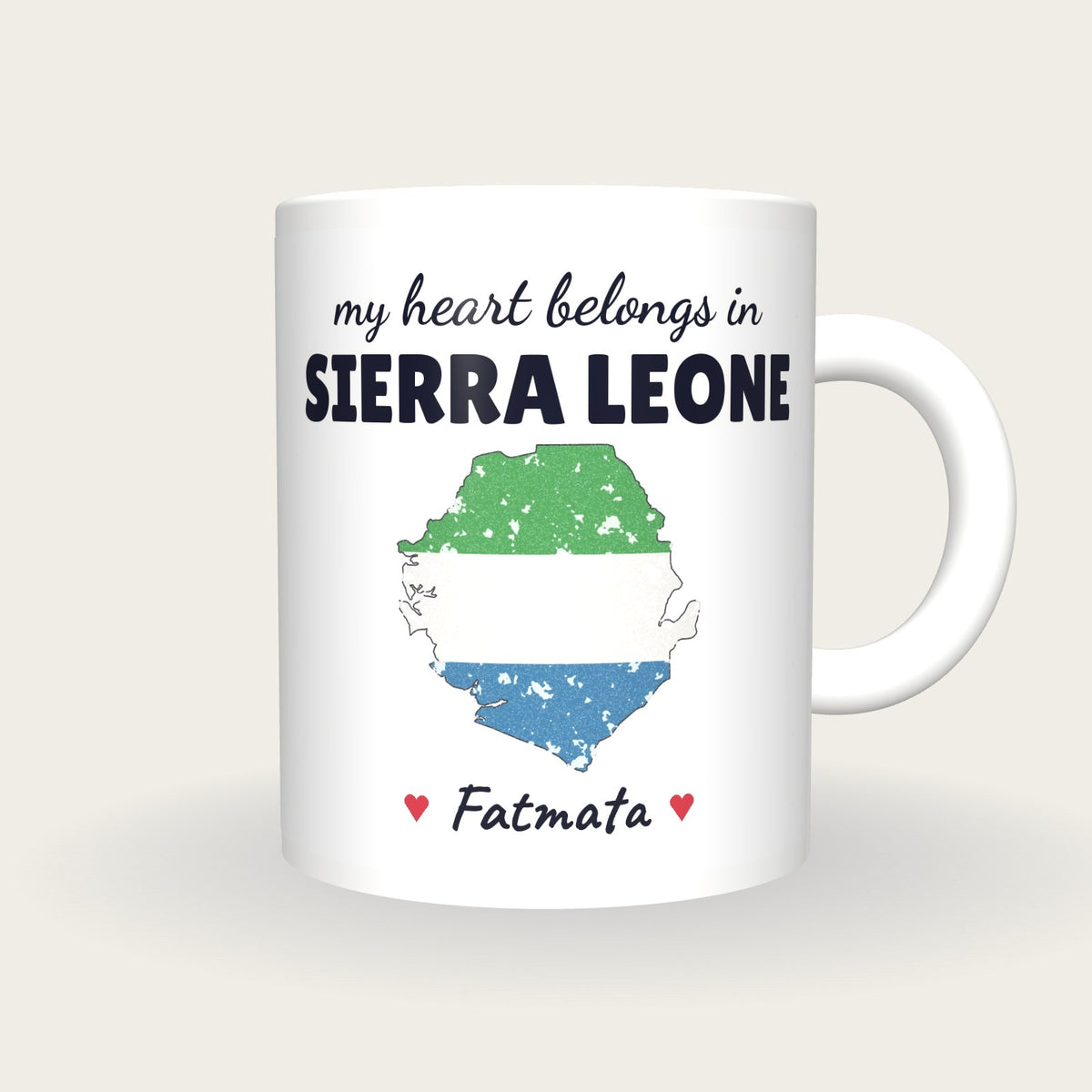 Personalised Sierra Leone Map Mug, My Heart Belongs In Sierra Leone, front