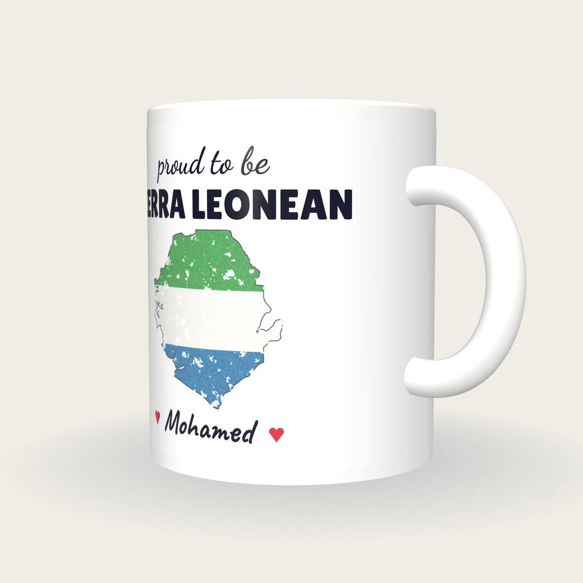 Personalised Sierra Leone Map Mug, Proud To Be Sierra Leonean, three-quarter view