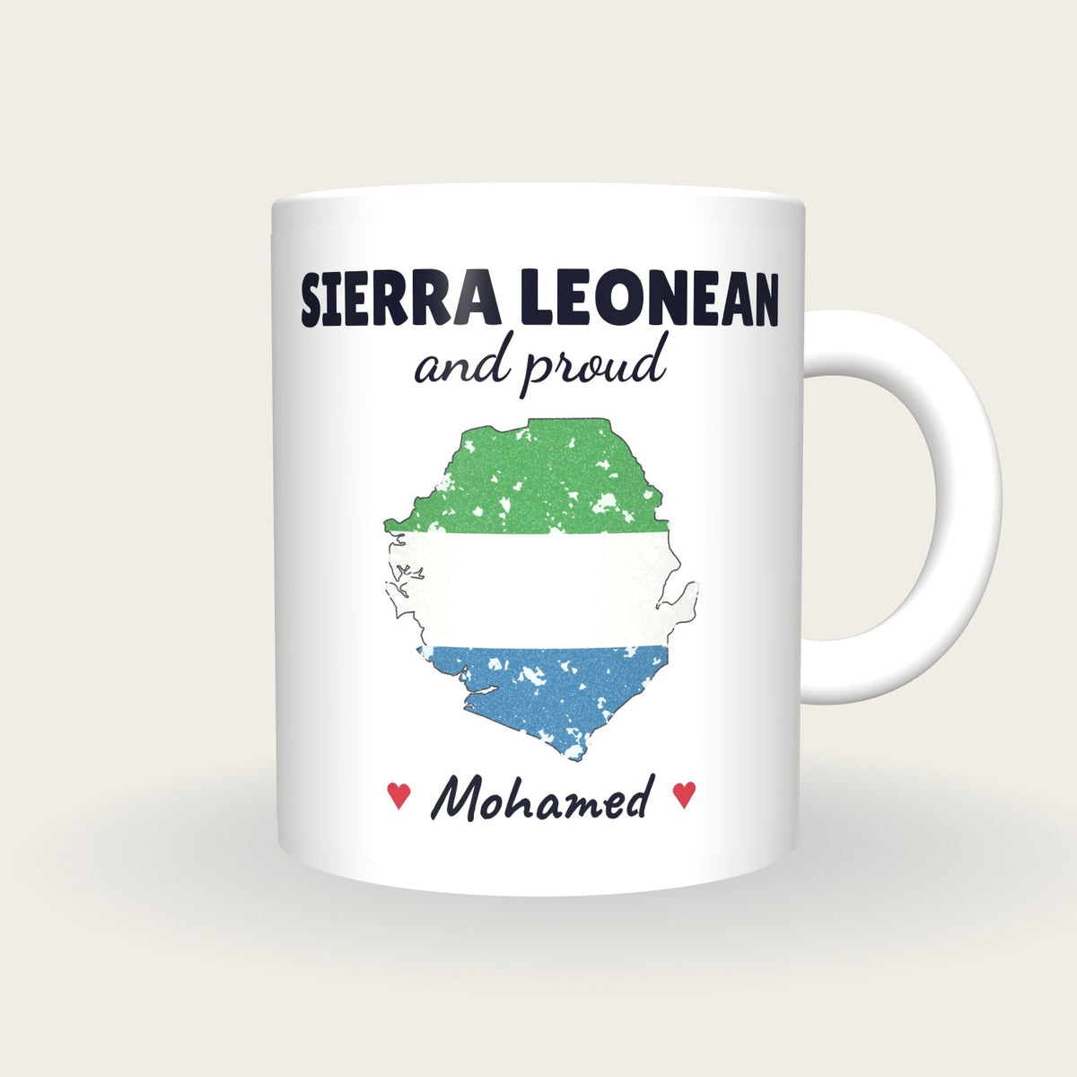 Personalised Sierra Leone Map Mug, Sierra Leonean And Proud, front