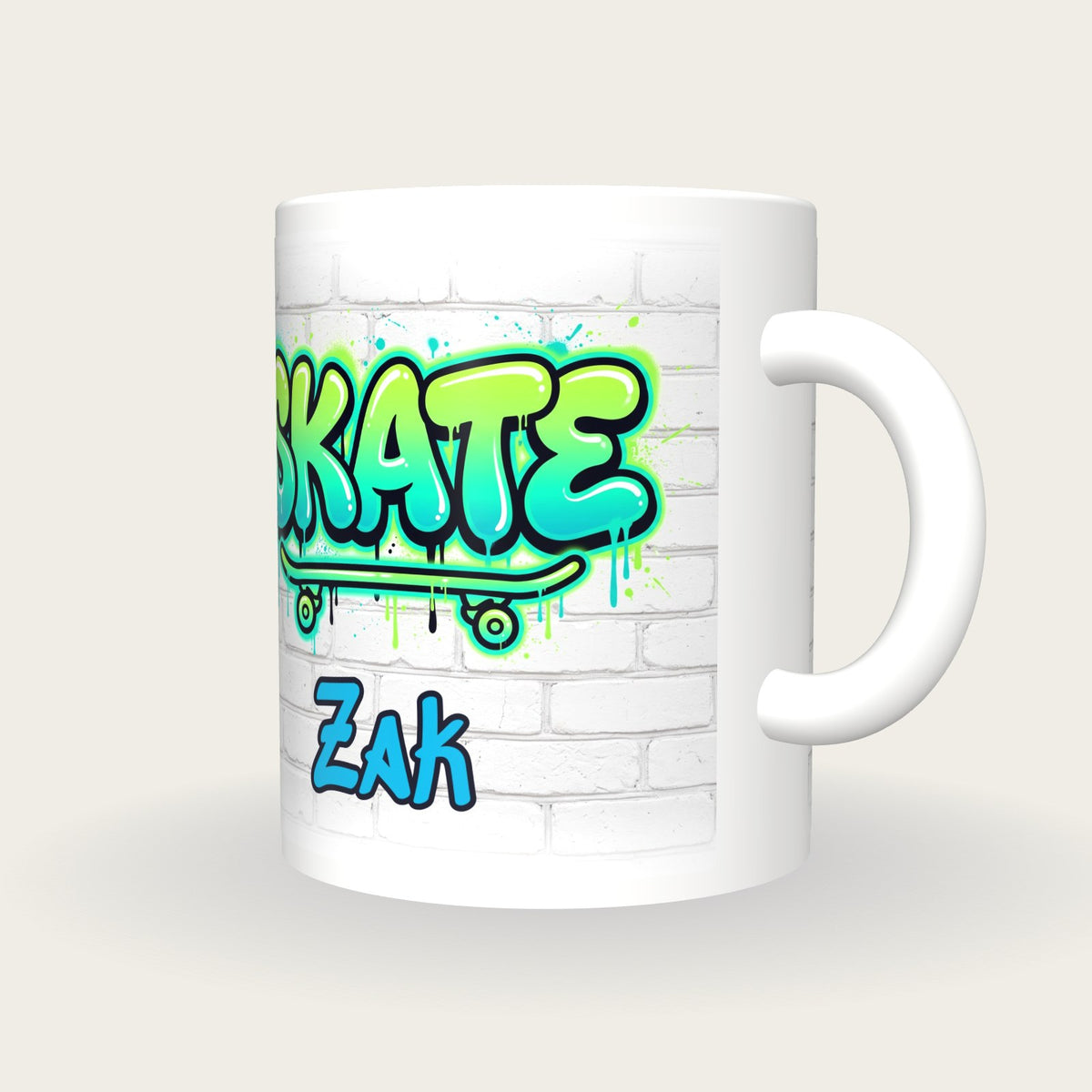 Personalised Skate Graffiti Mug, three-quarter view