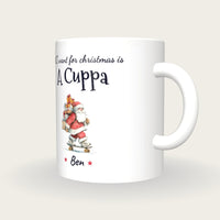 Personalised Skateboarding Santa Mug, All I Want For Christmas Is A Cuppa, three-quarter view