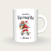 Personalised Skateboarding Santa Mug, Santa's Favourite, front