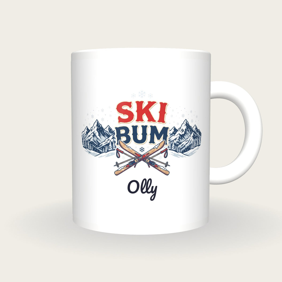 Personalised Ski Bum Mug, front