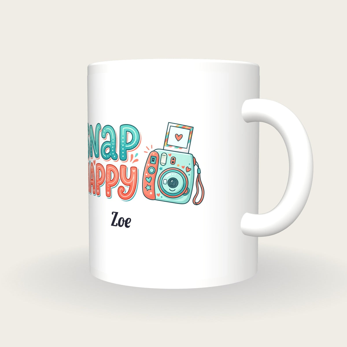 Personalised Snap Happy Camera Mug, three-quarter view