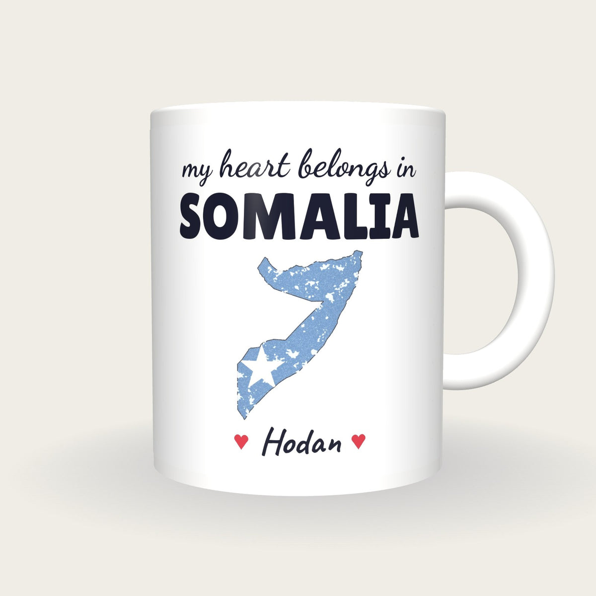 Personalised Somalia Map Mug, My Heart Belongs In Somalia, front