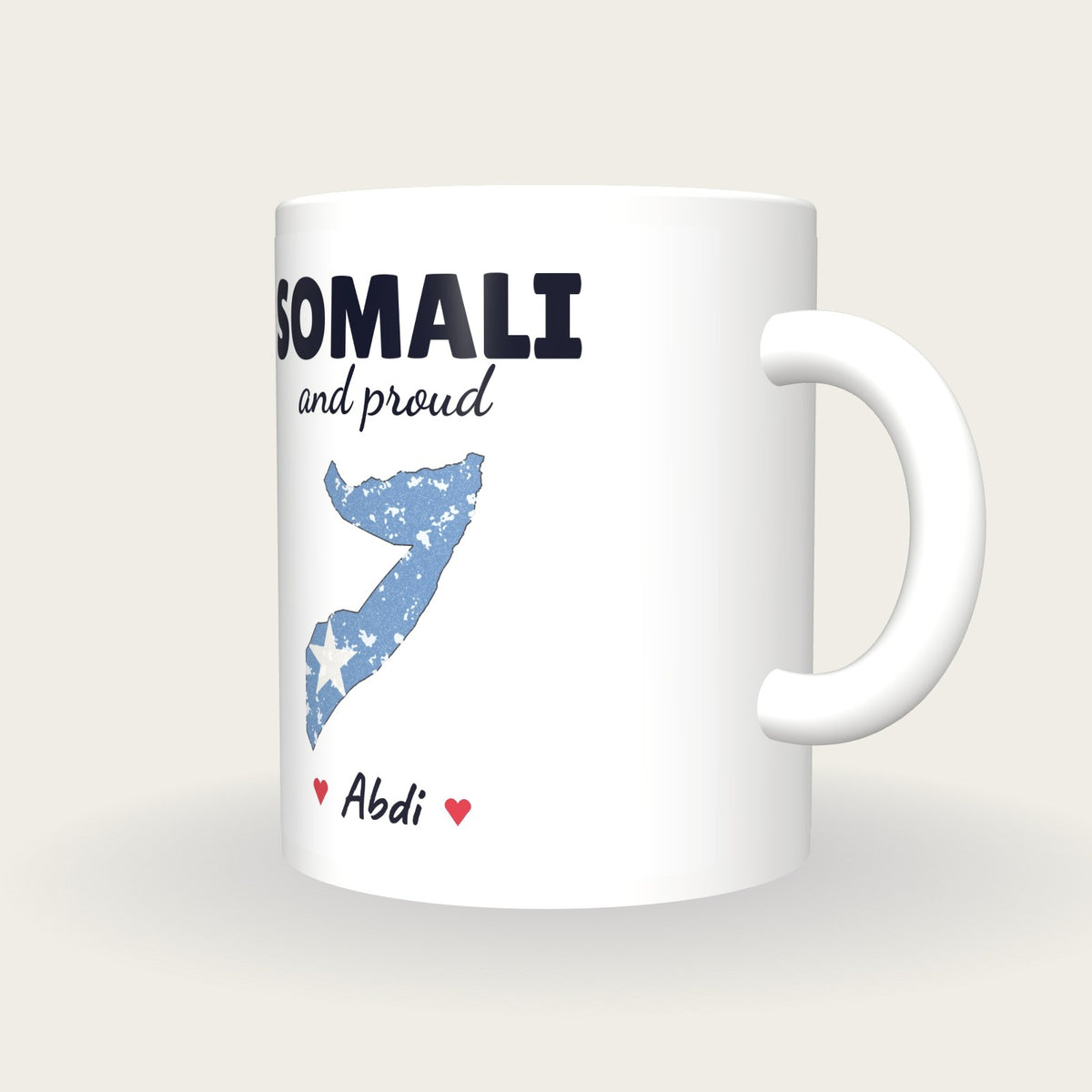 Personalised Somalia Map Mug, Somali And Proud, three-quarter view