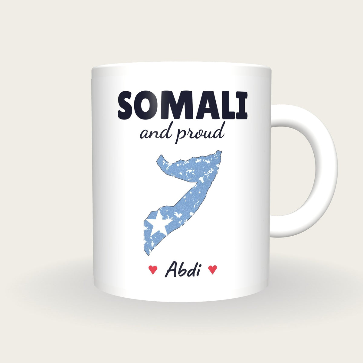 Personalised Somalia Map Mug, Somali And Proud, front