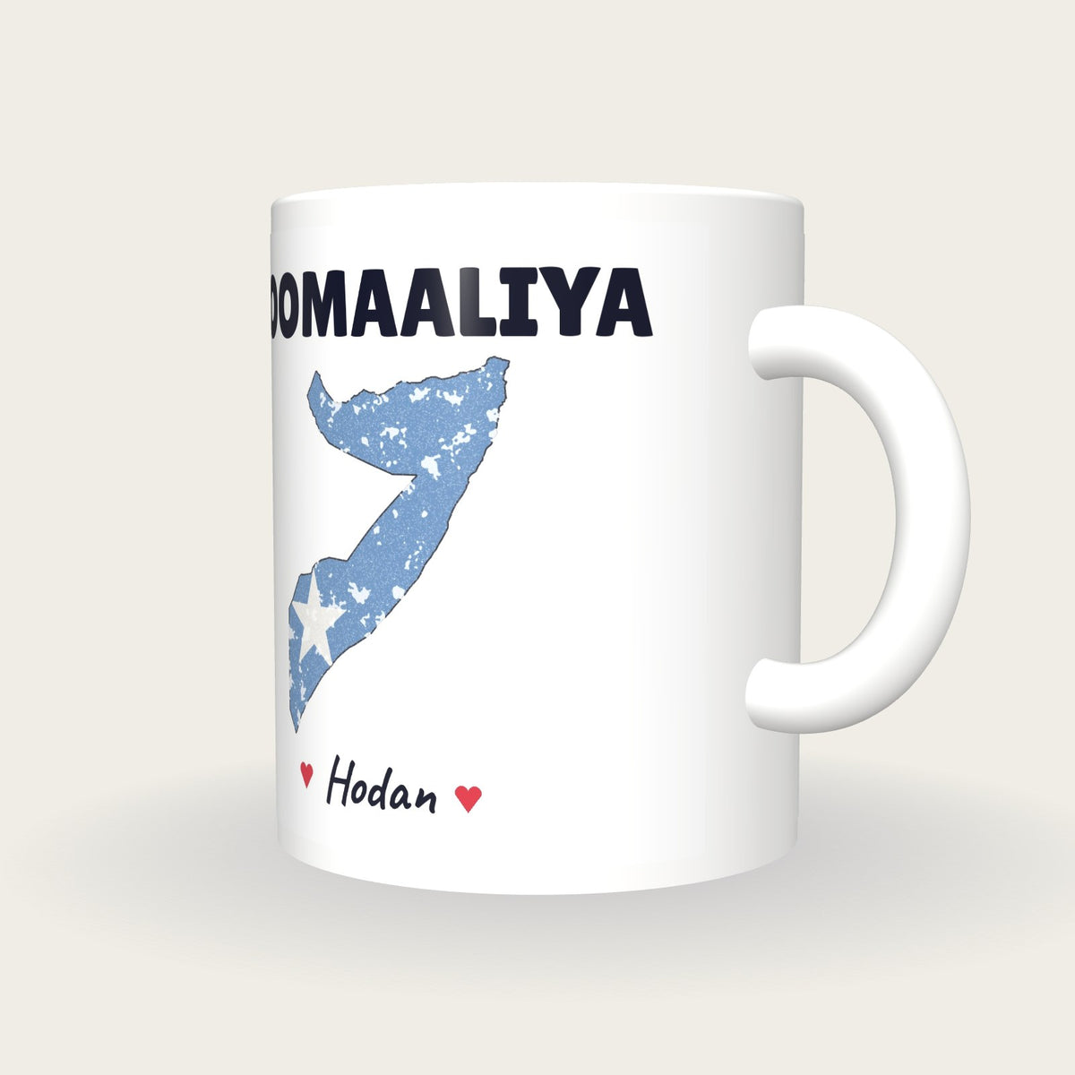 Personalised Somalia Map Mug, Soomaaliya, three-quarter view