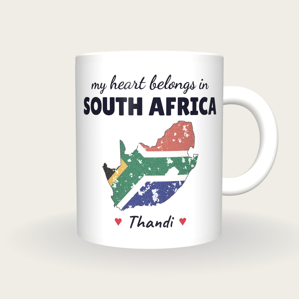 Personalised South Africa Map Mug, My Heart Belongs In South Africa, front