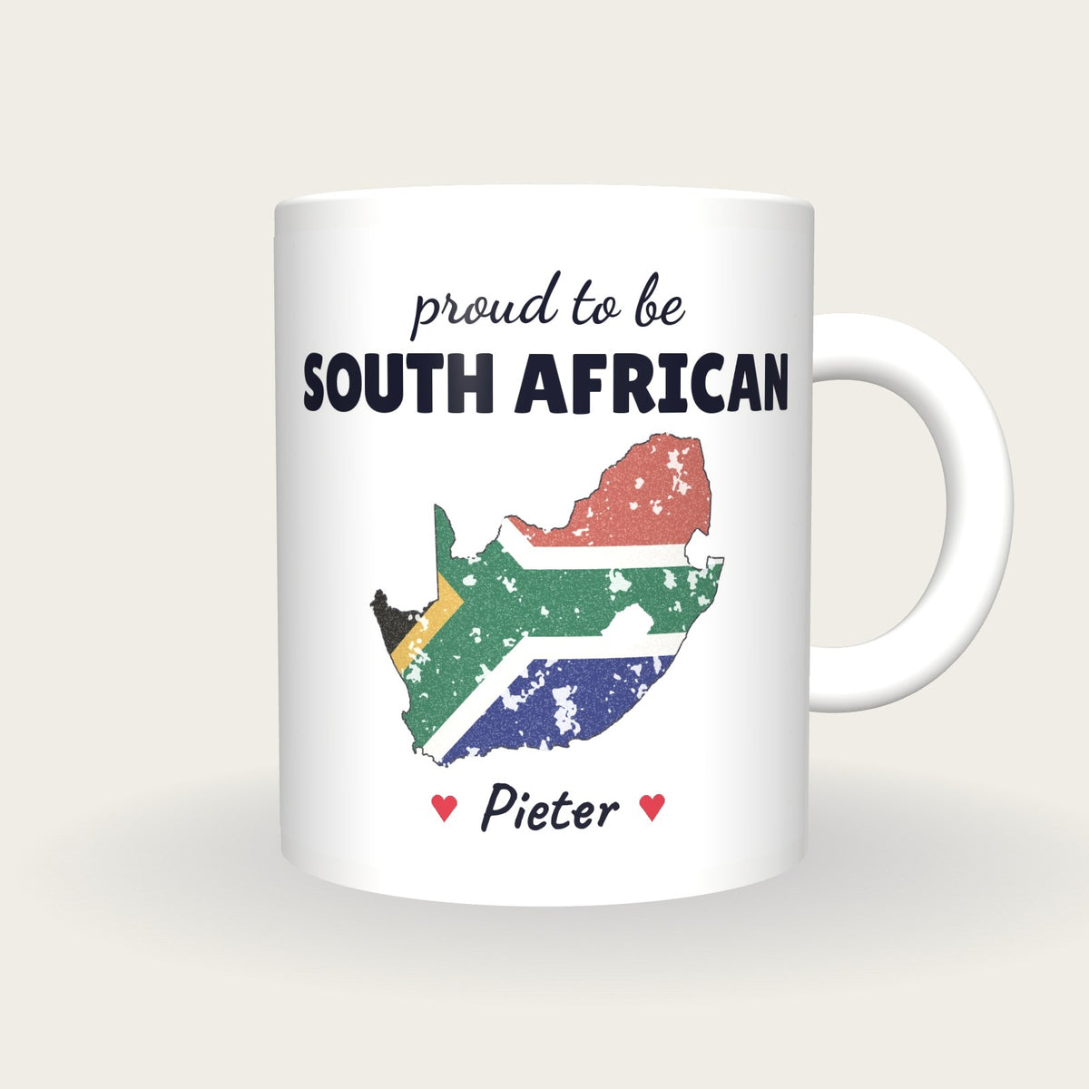 Personalised South Africa Map Mug, Proud To Be South African, front