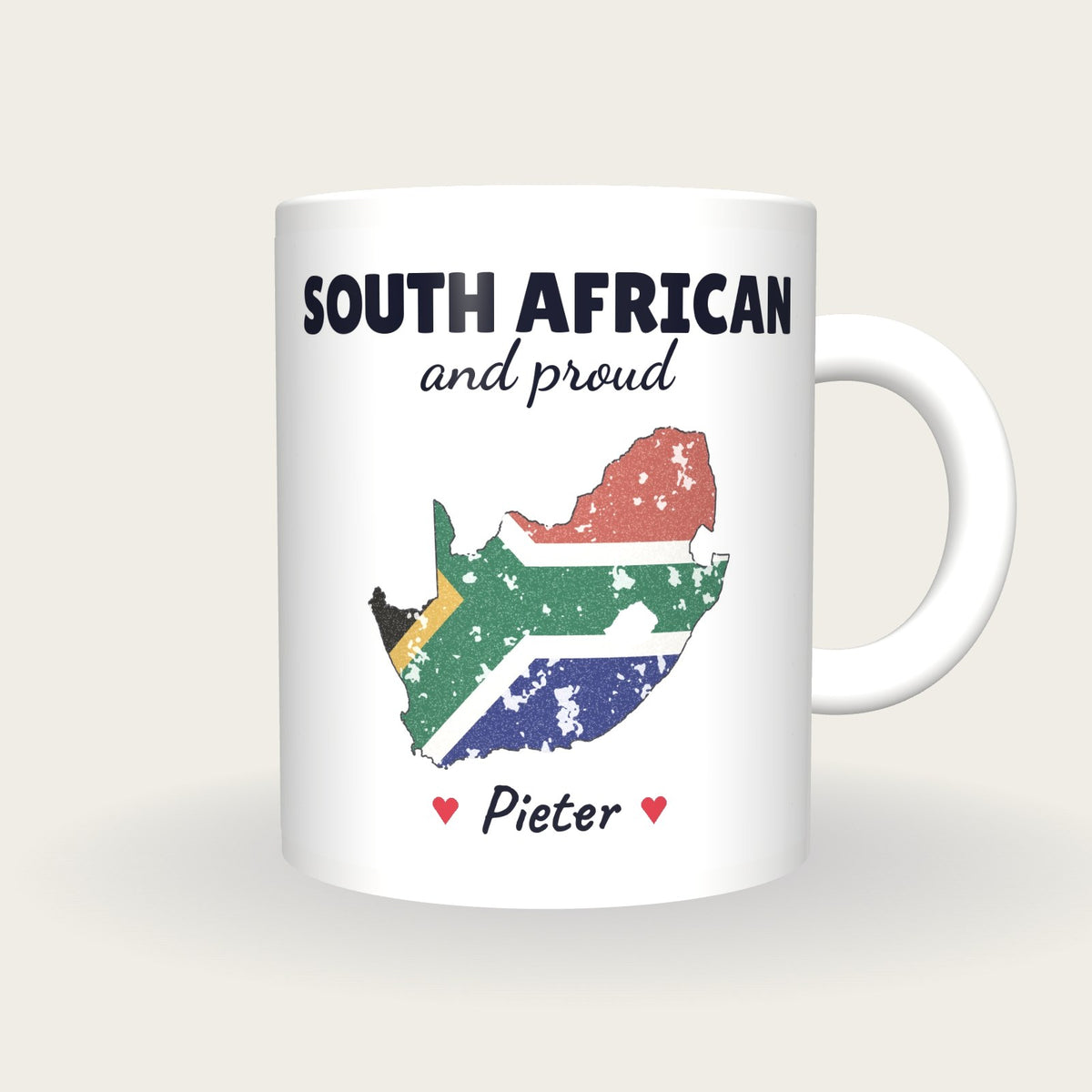 Personalised South Africa Map Mug, South African And Proud, front