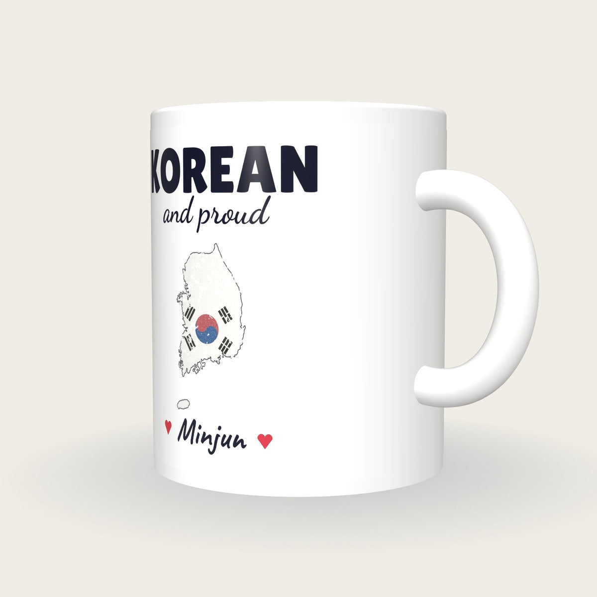 Personalised South Korea Map Mug, Korean And Proud, three-quarter view