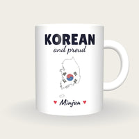 Personalised South Korea Map Mug, Korean And Proud, front
