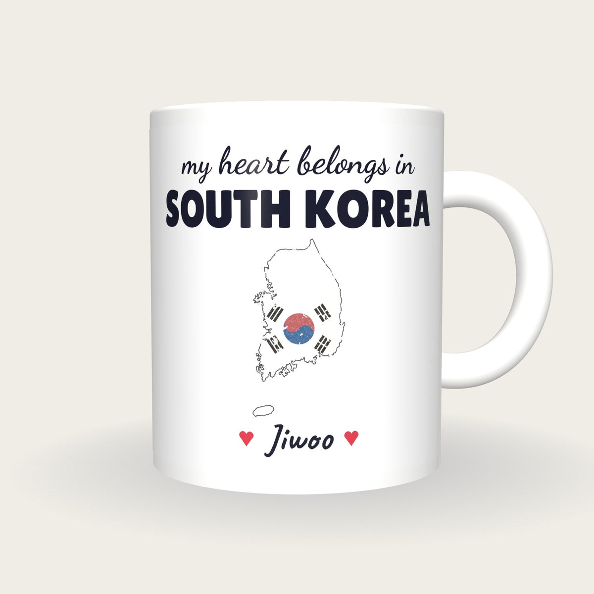 Personalised South Korea Map Mug, My Heart Belongs In South Korea, front