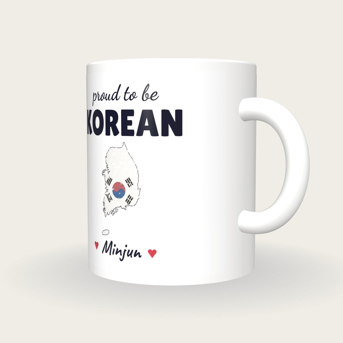 Personalised South Korea Map Mug, Proud To Be Korean, three-quarter view