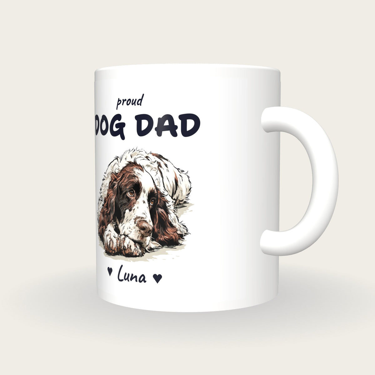 Personalised Springer Spaniel Dog Dad Mug, three-quarter view