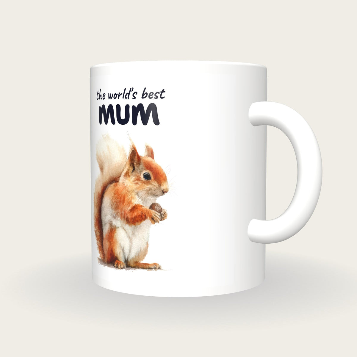 Personalised Squirrel Mug, Best Mum, three-quarter view