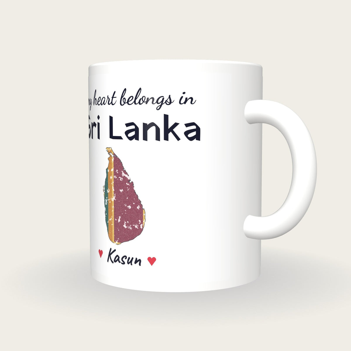 Personalised Sri Lanka Map Mug, My Heart Belongs In Sri Lanka, three-quarter view