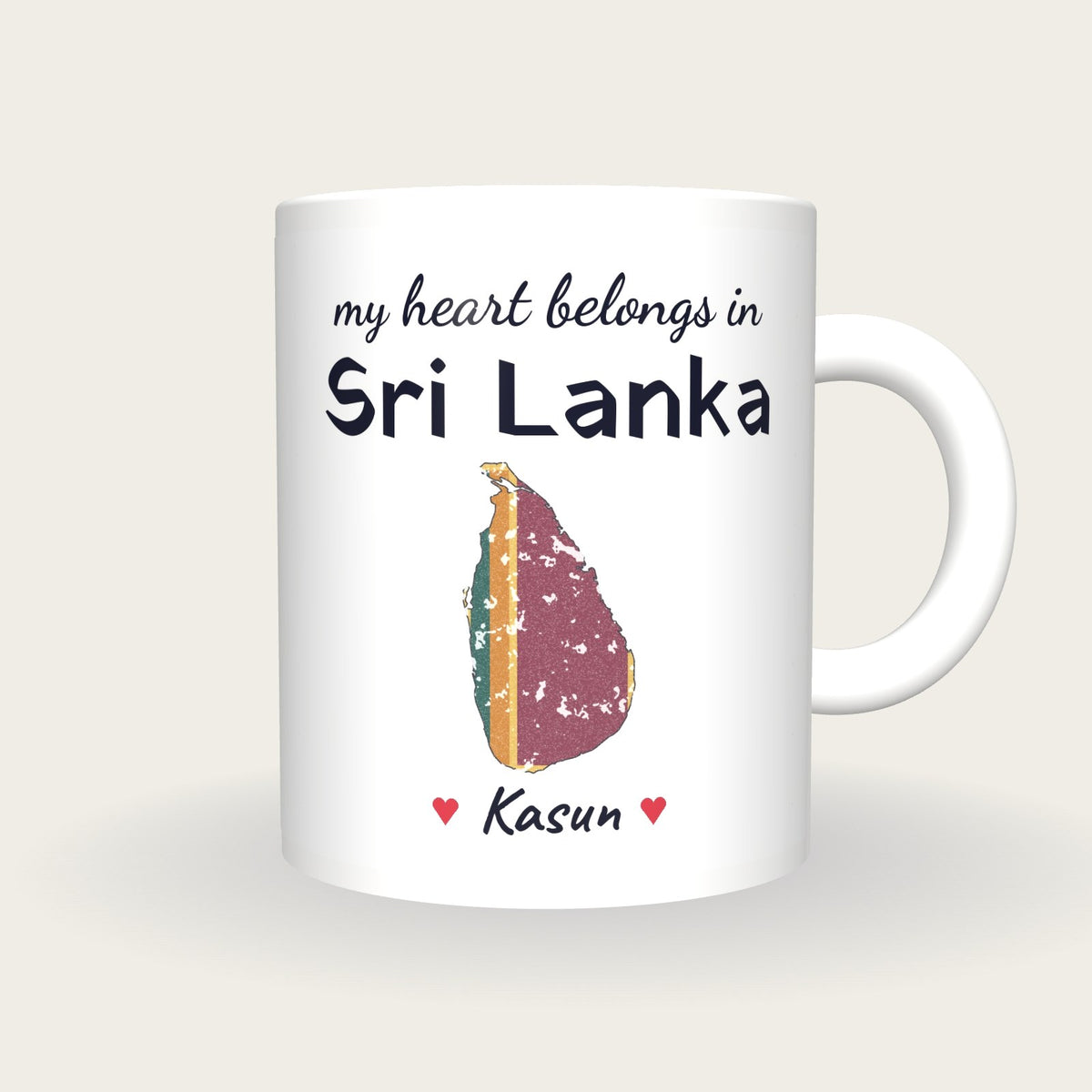 Personalised Sri Lanka Map Mug, My Heart Belongs In Sri Lanka, front