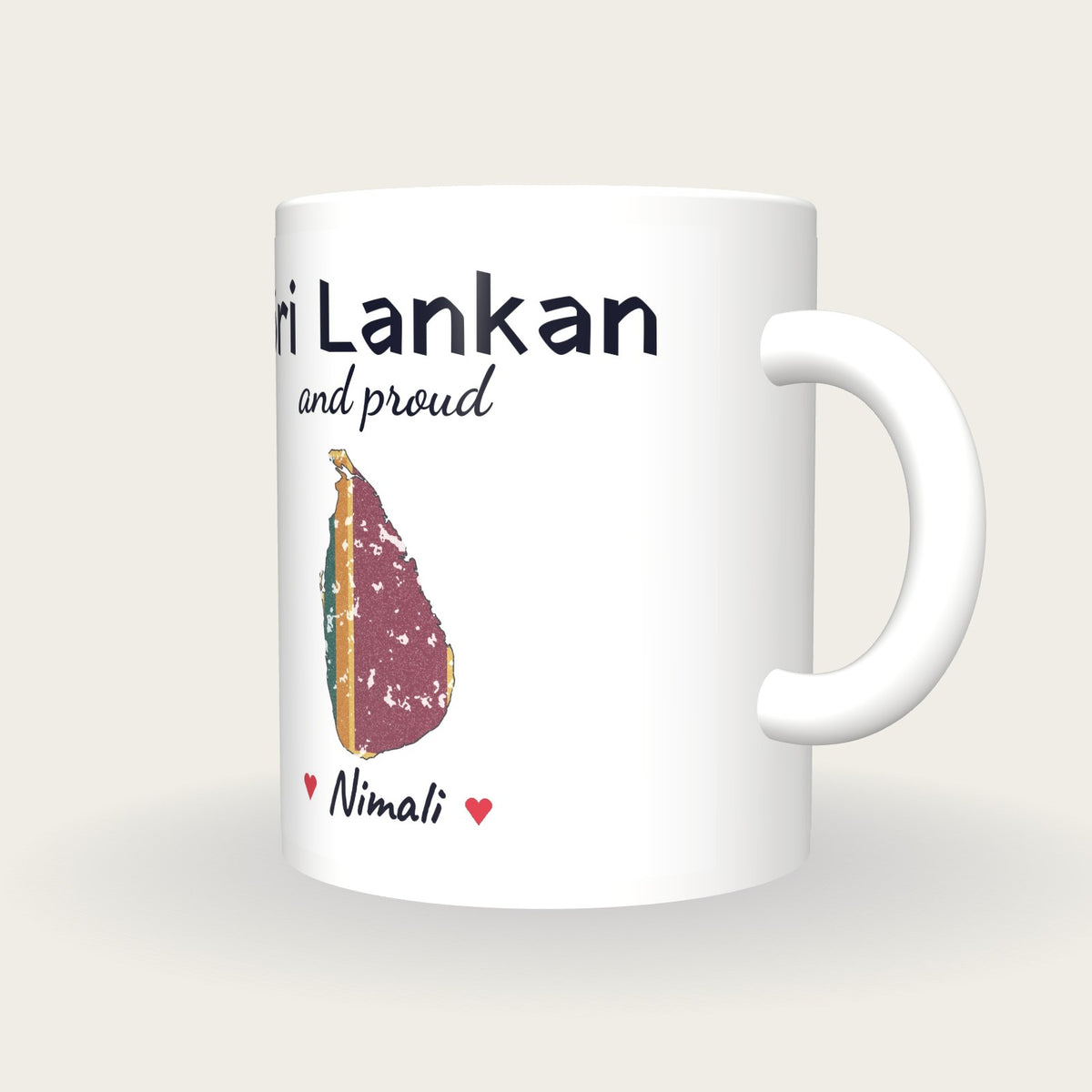 Personalised Sri Lanka Map Mug, Sri Lankan And Proud, three-quarter view