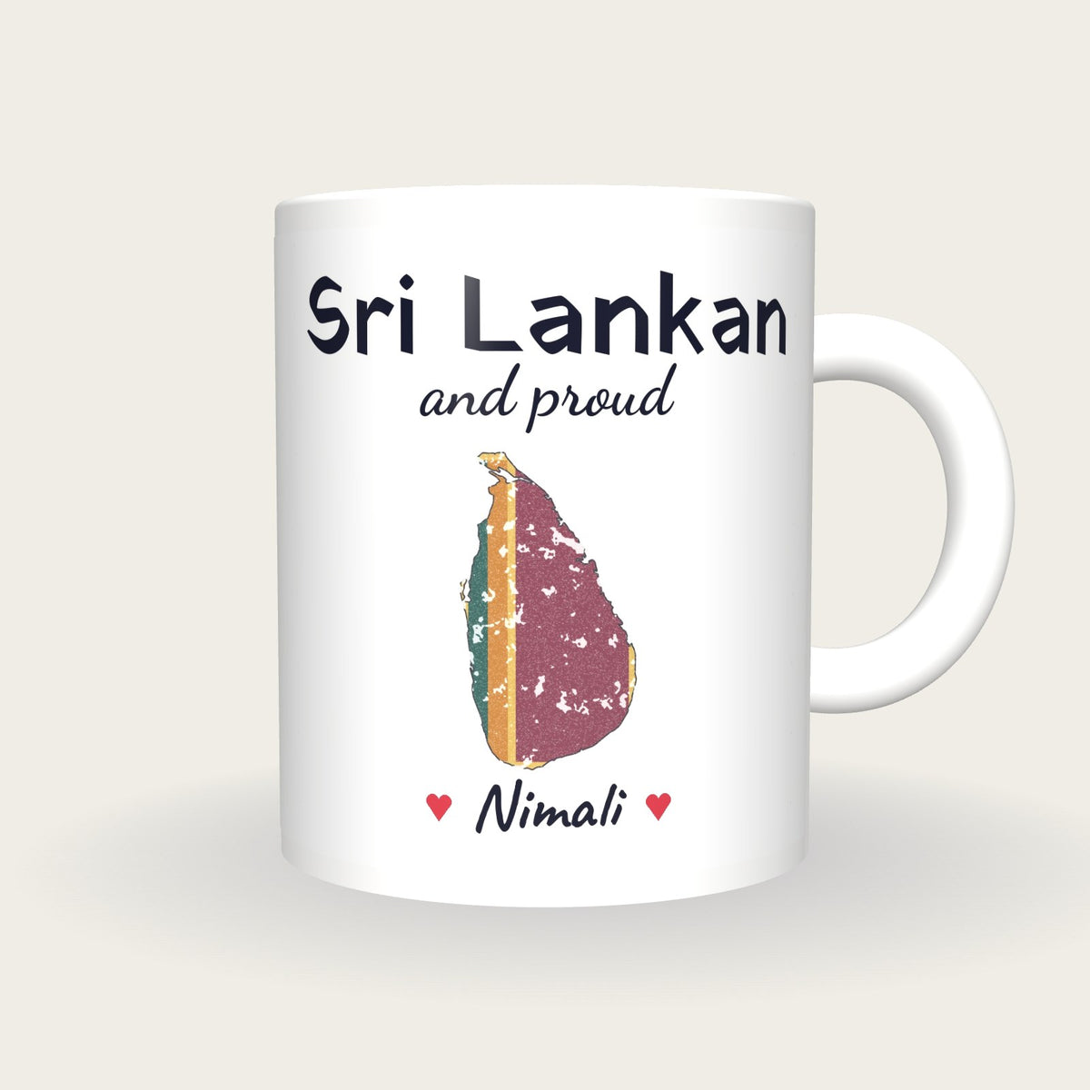 Personalised Sri Lanka Map Mug, Sri Lankan And Proud, front