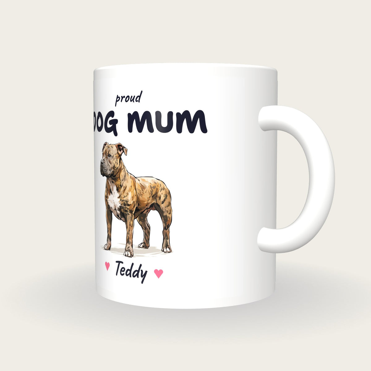Personalised Staffy Dog Mum Mug, three-quarter view