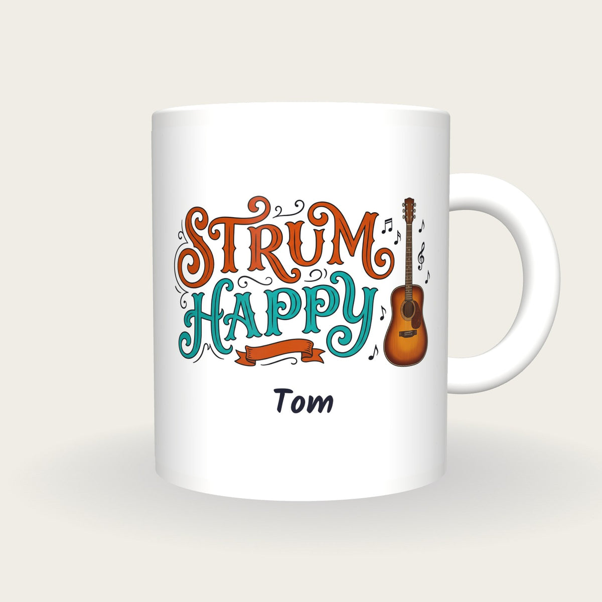 Personalised Strum Happy Guitar Mug, front