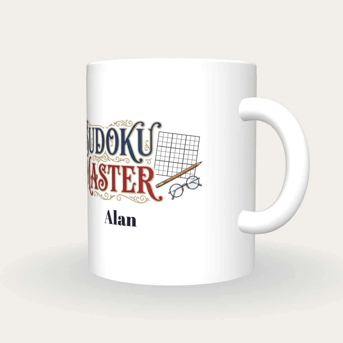 Personalised Sudoku Master Mug, three-quarter view