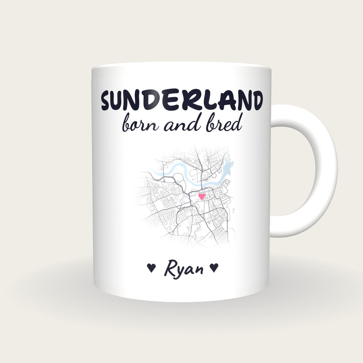 Personalised Sunderland Map Mug, Sunderland Born And Bred, front