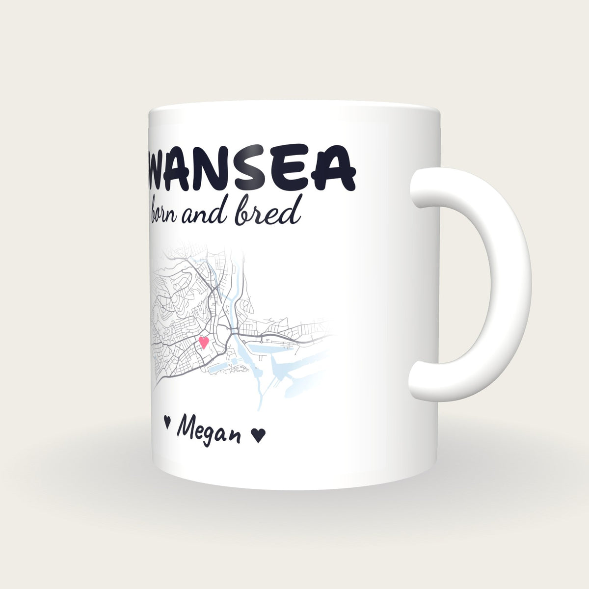 Personalised Swansea Map Mug, Swansea Born And Bred, three-quarter view