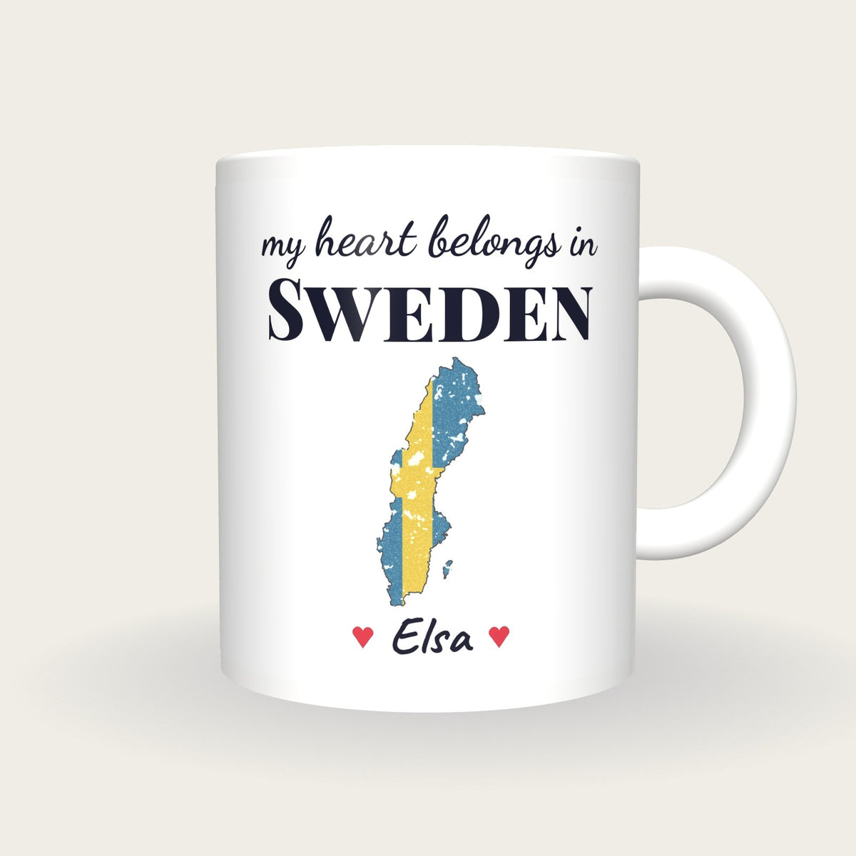 Personalised Sweden Map Mug, My Heart Belongs In Sweden, front