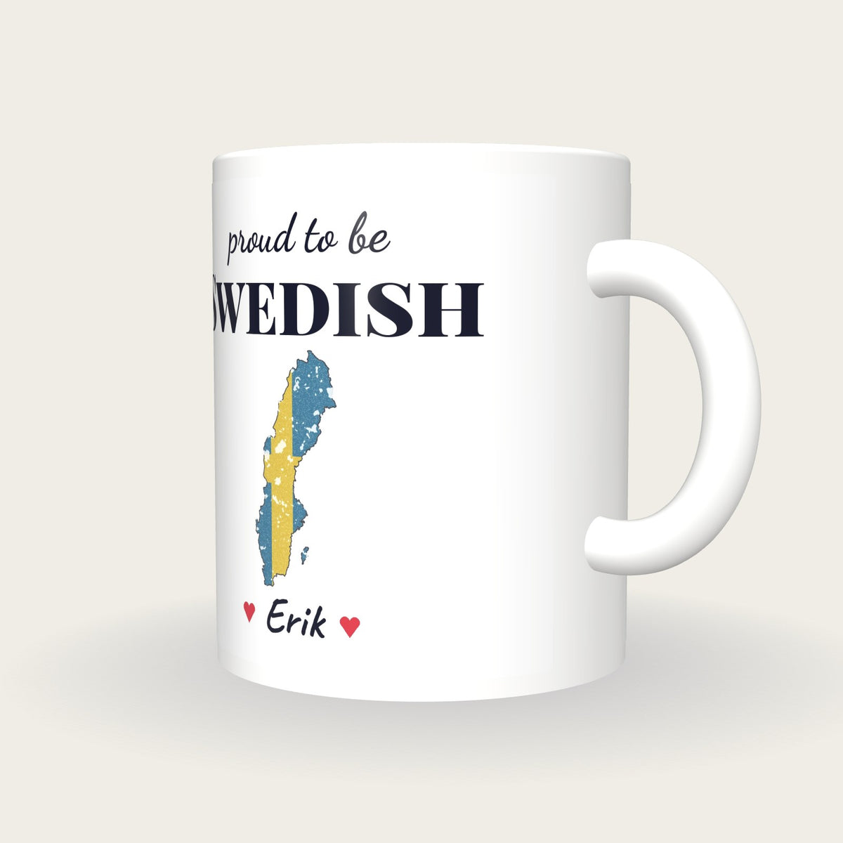 Personalised Sweden Map Mug, Proud To Be Swedish, three-quarter view