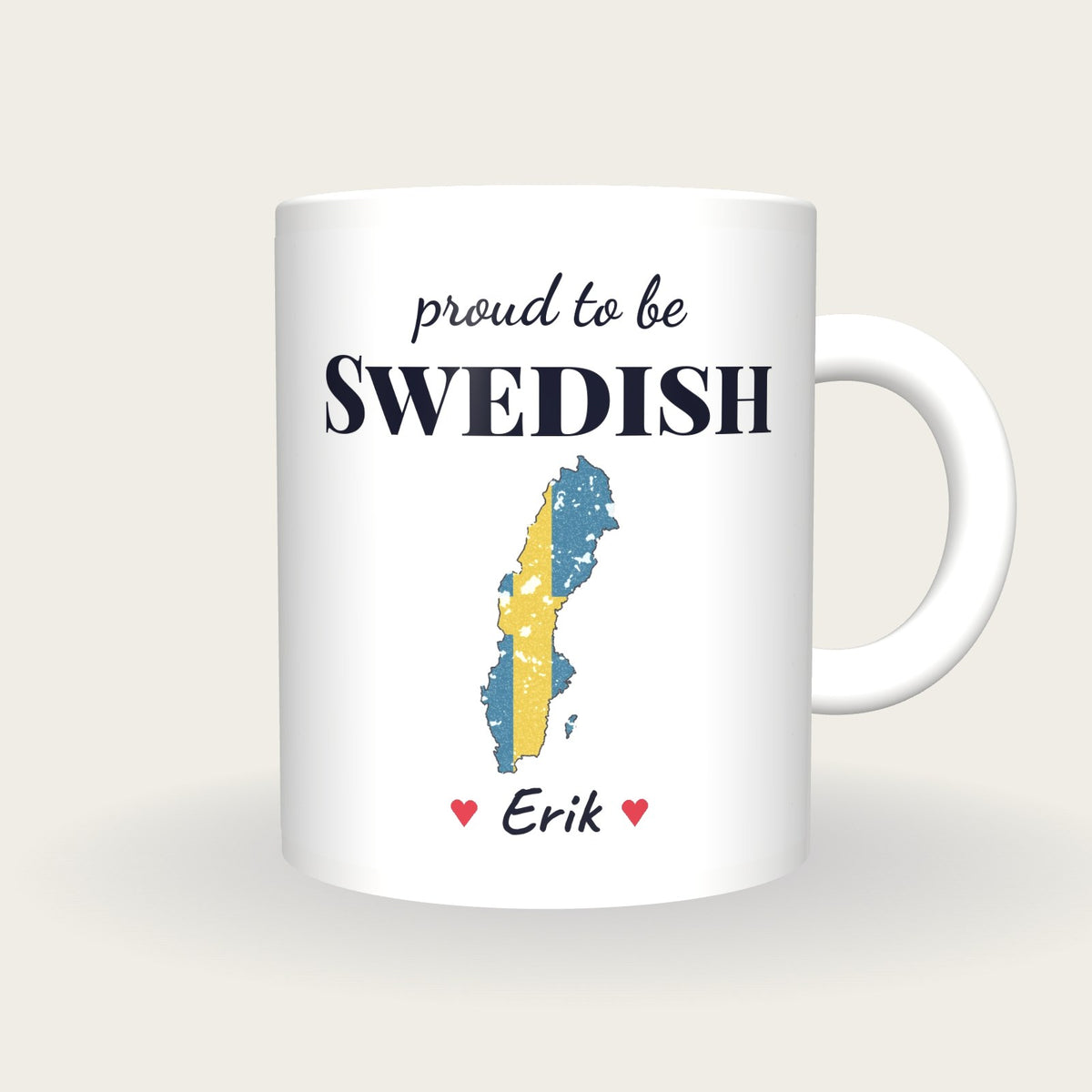 Personalised Sweden Map Mug, Proud To Be Swedish, front