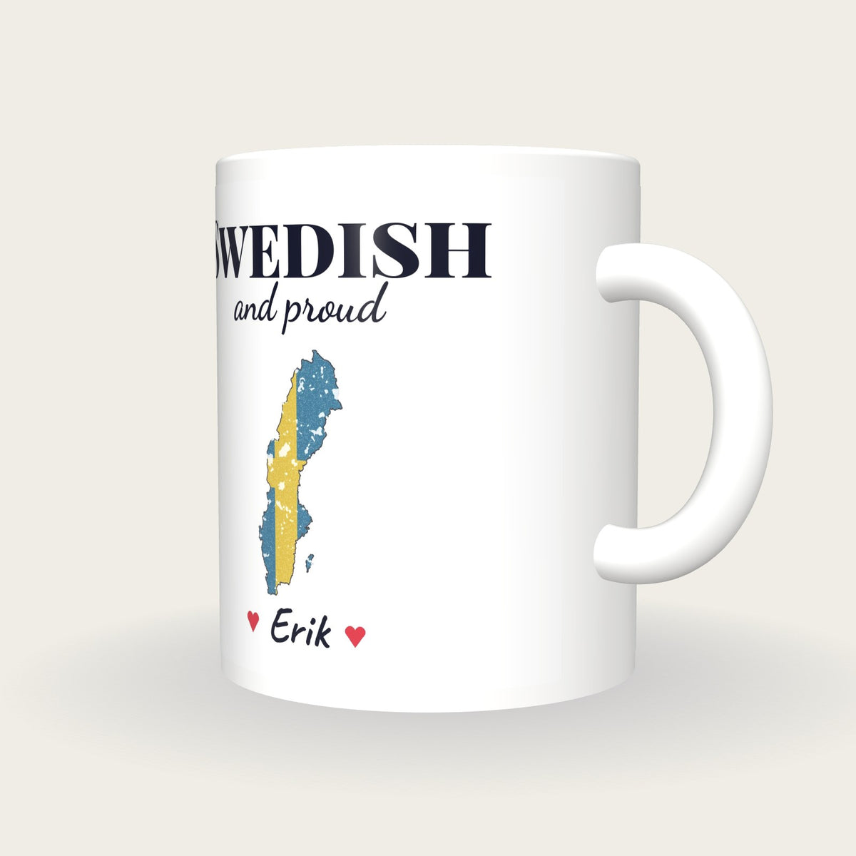 Personalised Sweden Map Mug, Swedish And Proud, three-quarter view