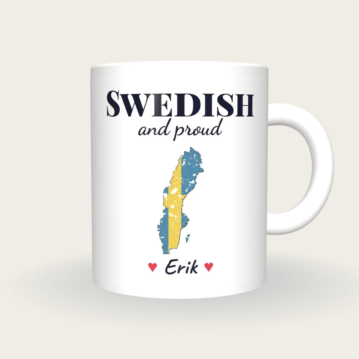 Personalised Sweden Map Mug, Swedish And Proud, front