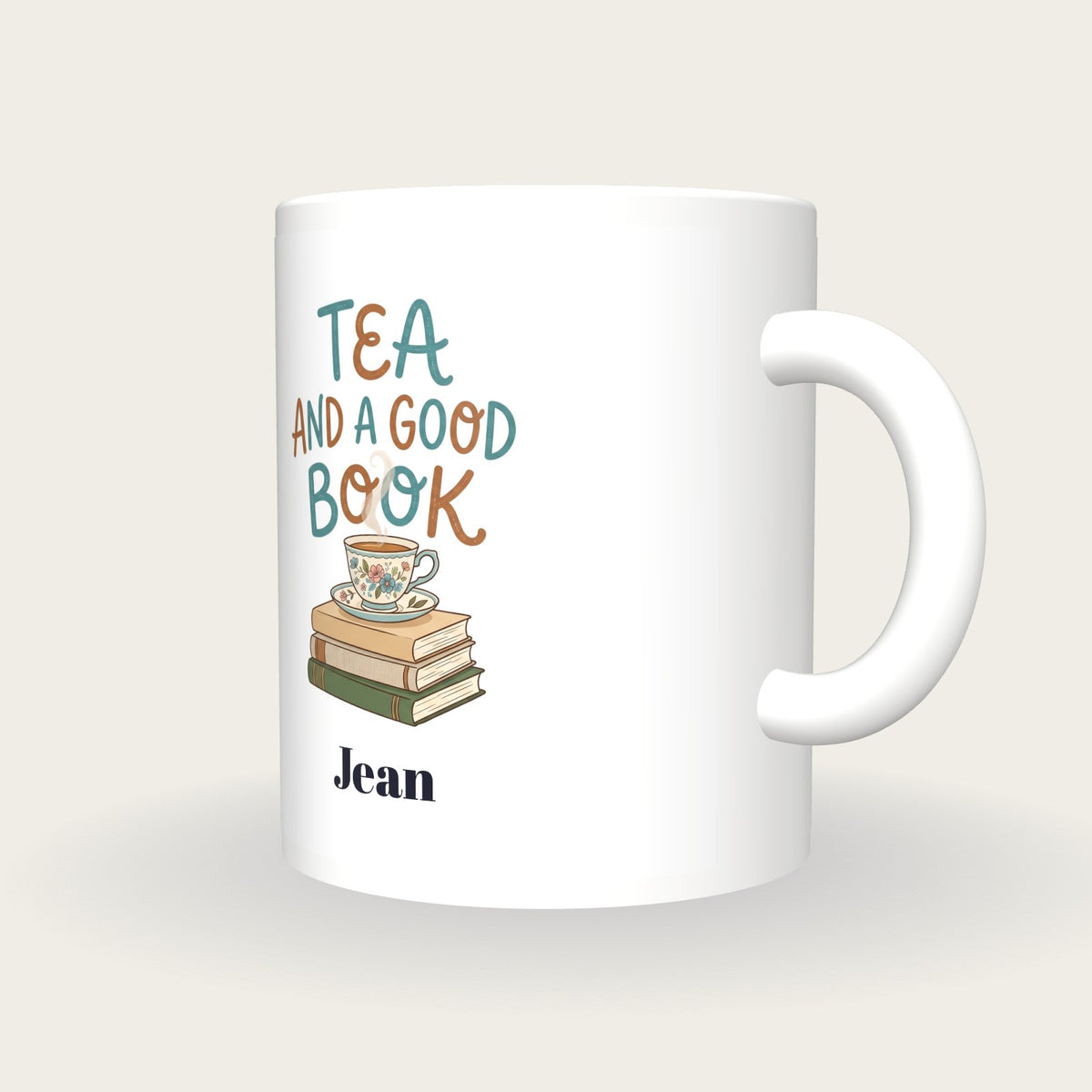 Personalised Tea And A Good Book Mug, three-quarter view
