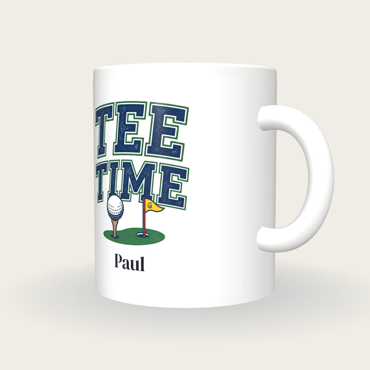 Personalised Tee Time Golf Mug, three-quarter view