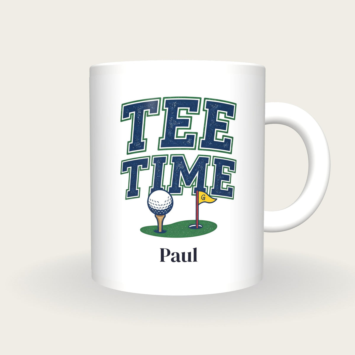 Personalised Tee Time Golf Mug, front