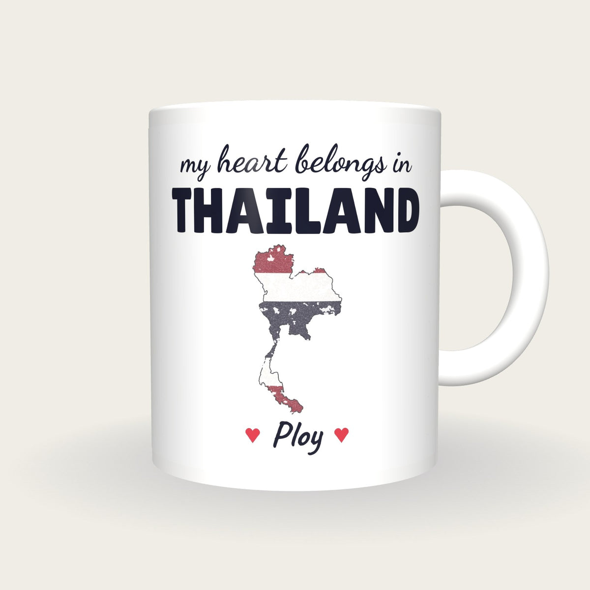 Personalised Thailand Map Mug, My Heart Belongs In Thailand, front