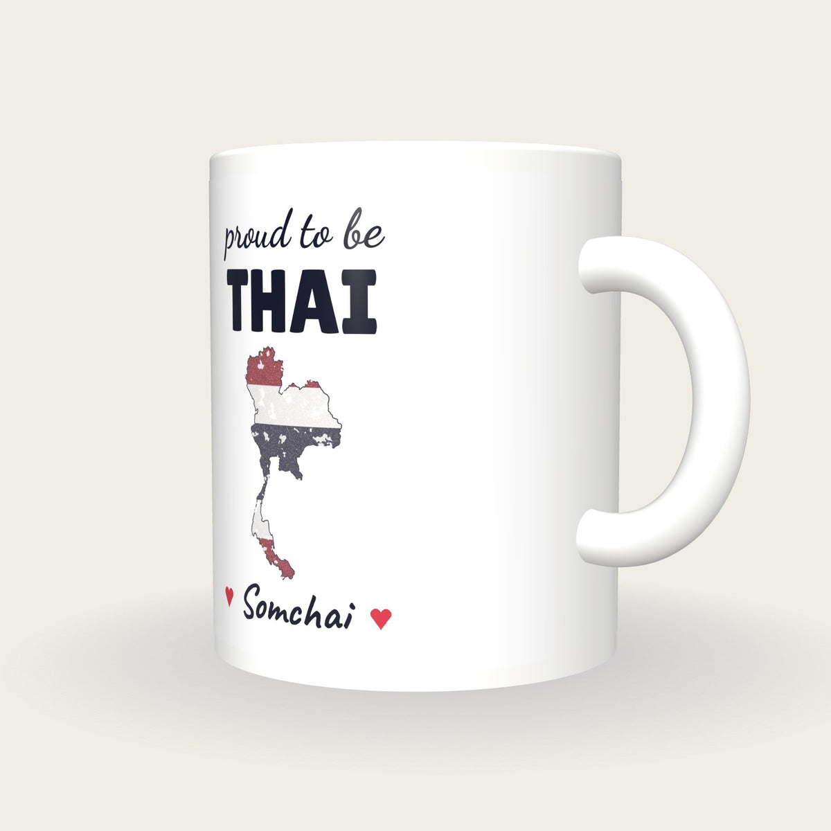 Personalised Thailand Map Mug, Proud To Be Thai, three-quarter view