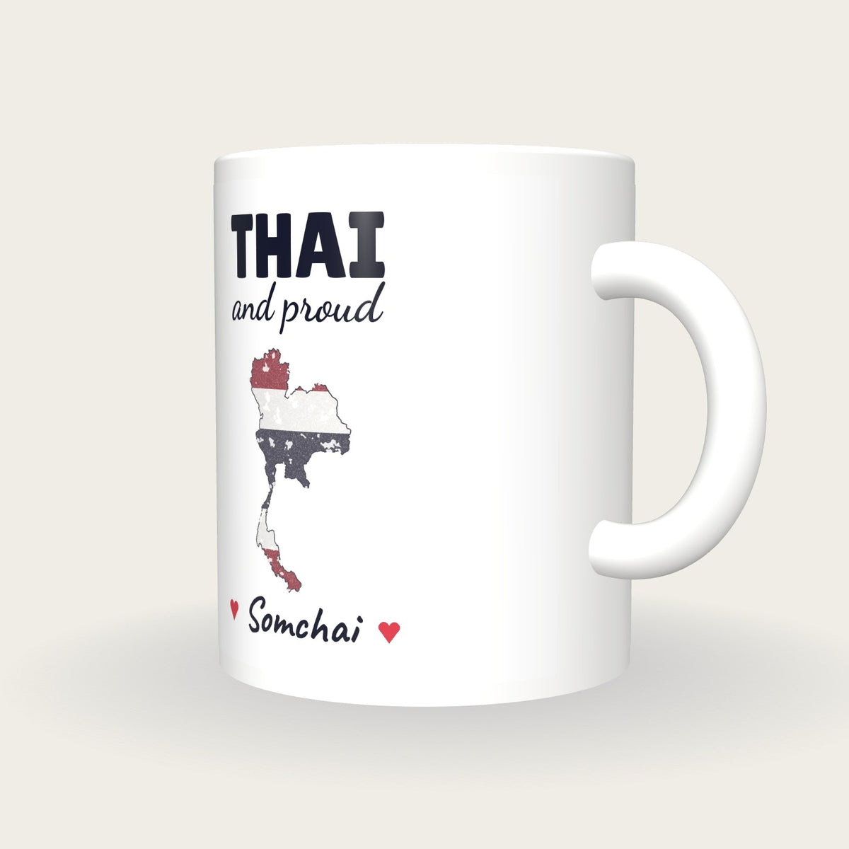 Personalised Thailand Map Mug, Thai And Proud, three-quarter view