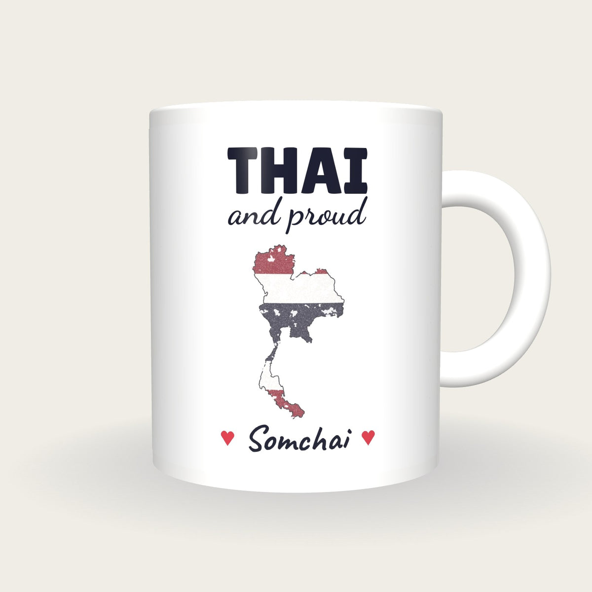 Personalised Thailand Map Mug, Thai And Proud, front
