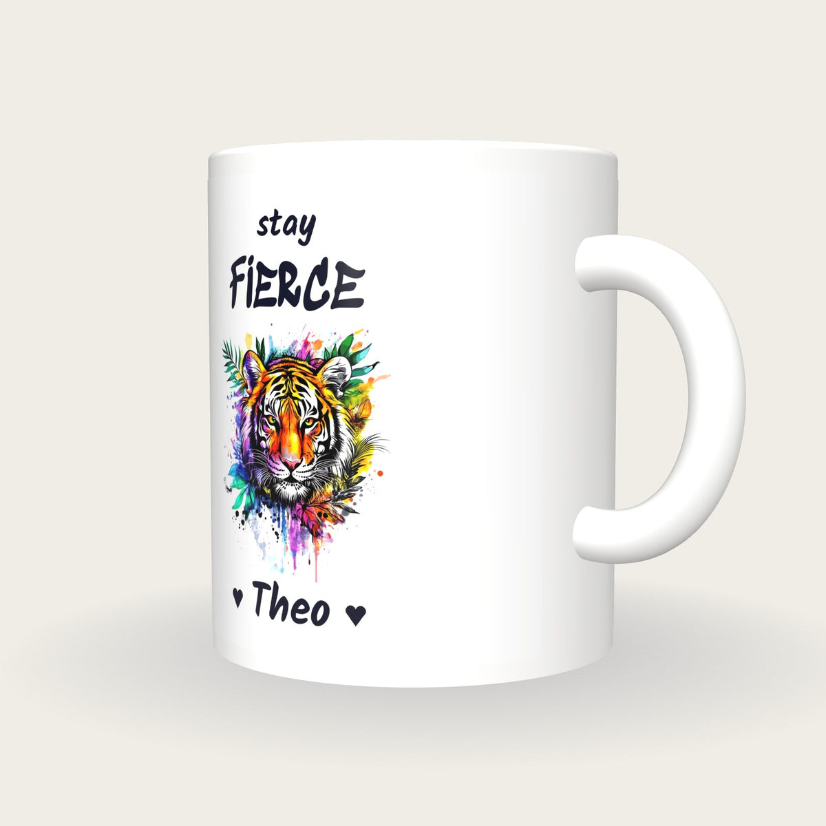 Personalised Tiger Mug, Stay Fierce, three-quarter view