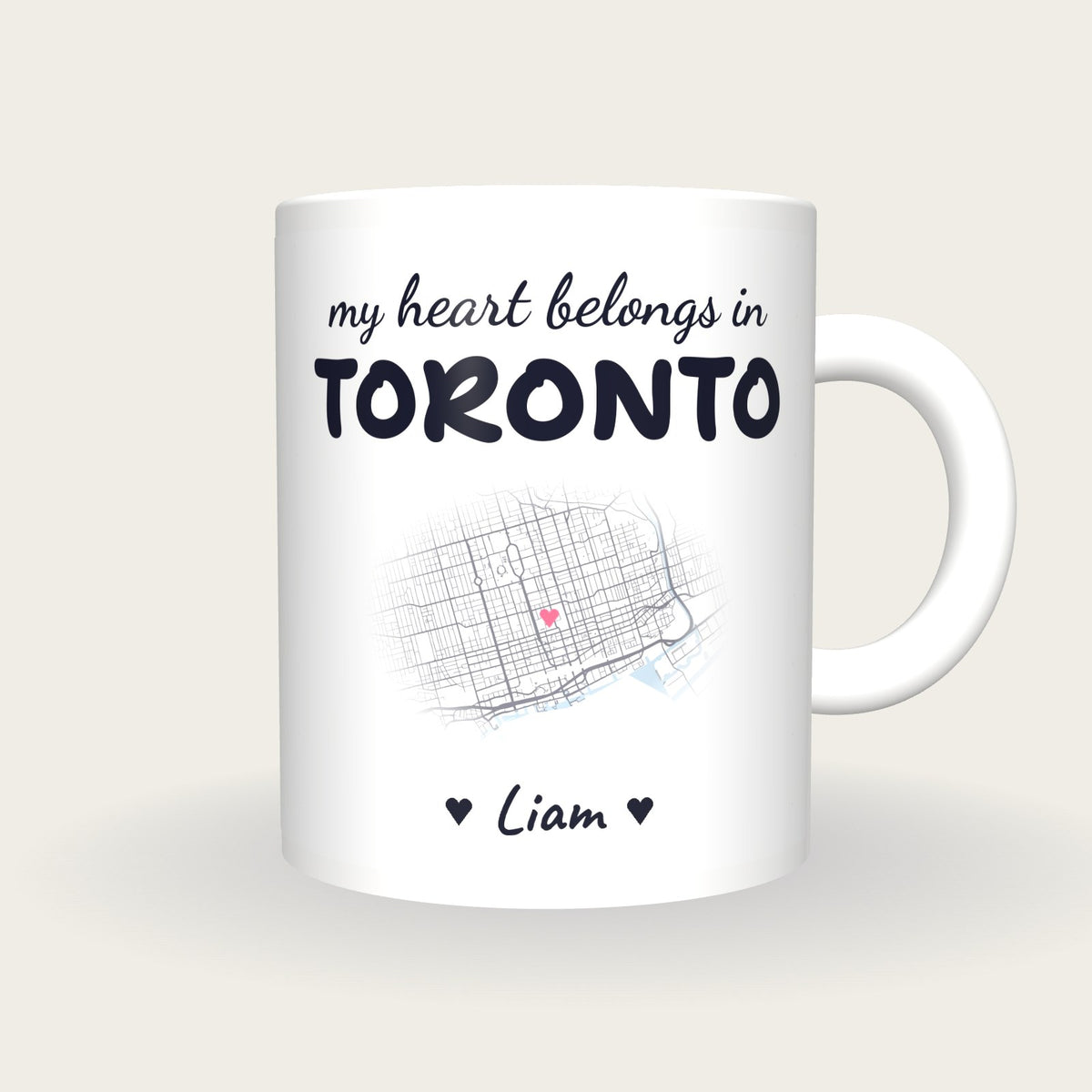 Personalised Toronto Map Mug, My Heart Belongs In Toronto, front