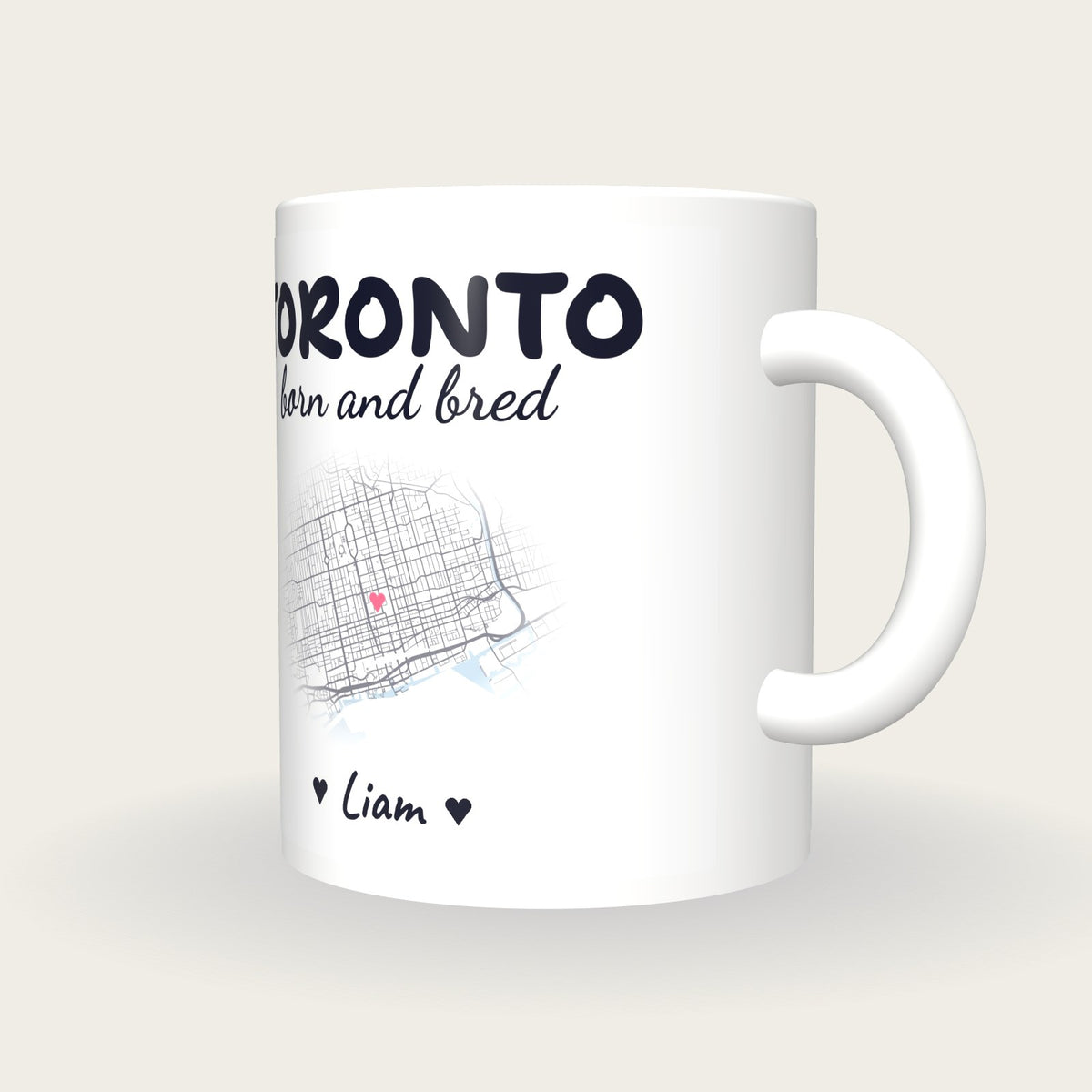Personalised Toronto Map Mug, Toronto Born And Bred, three-quarter view