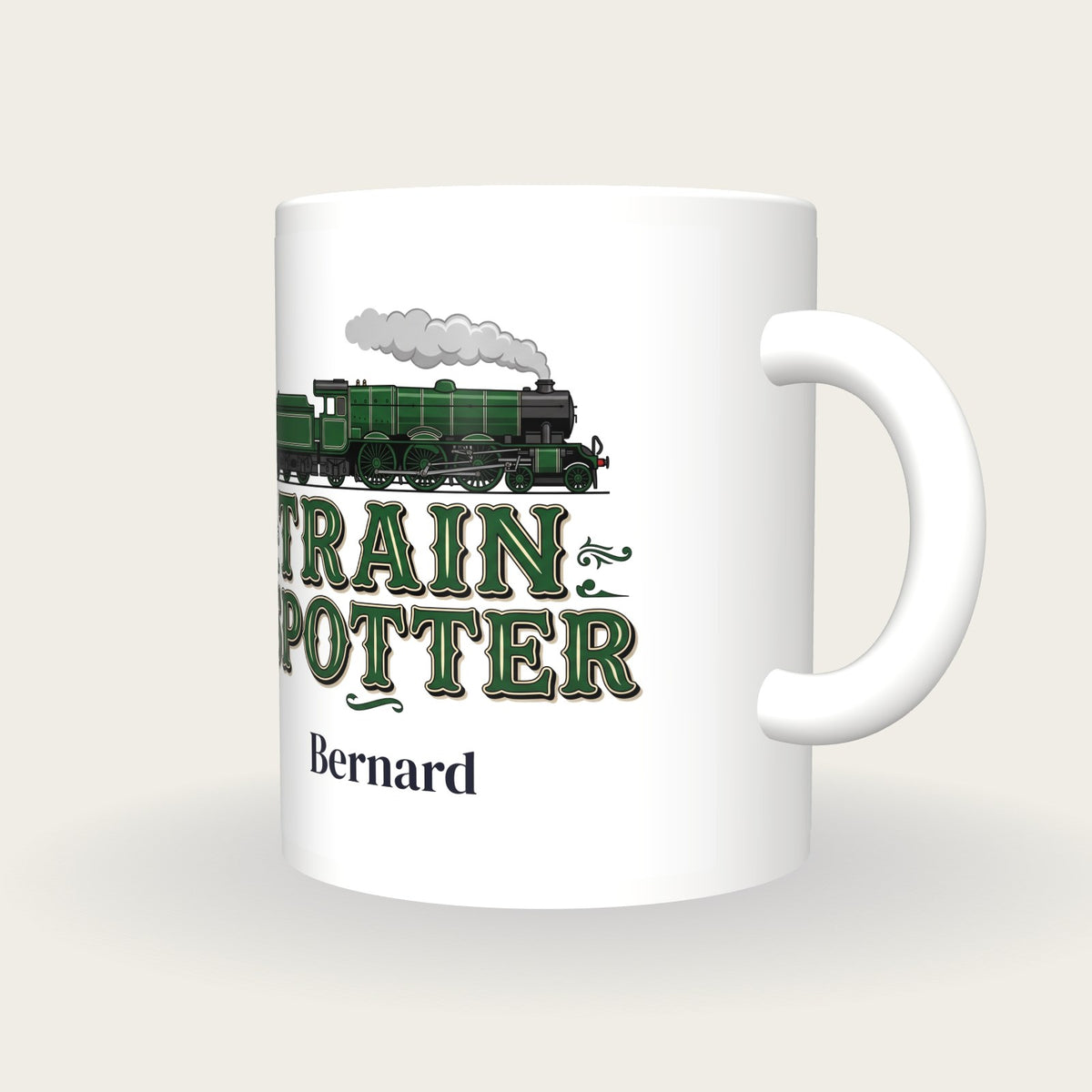Personalised Train Spotter Mug, three-quarter view