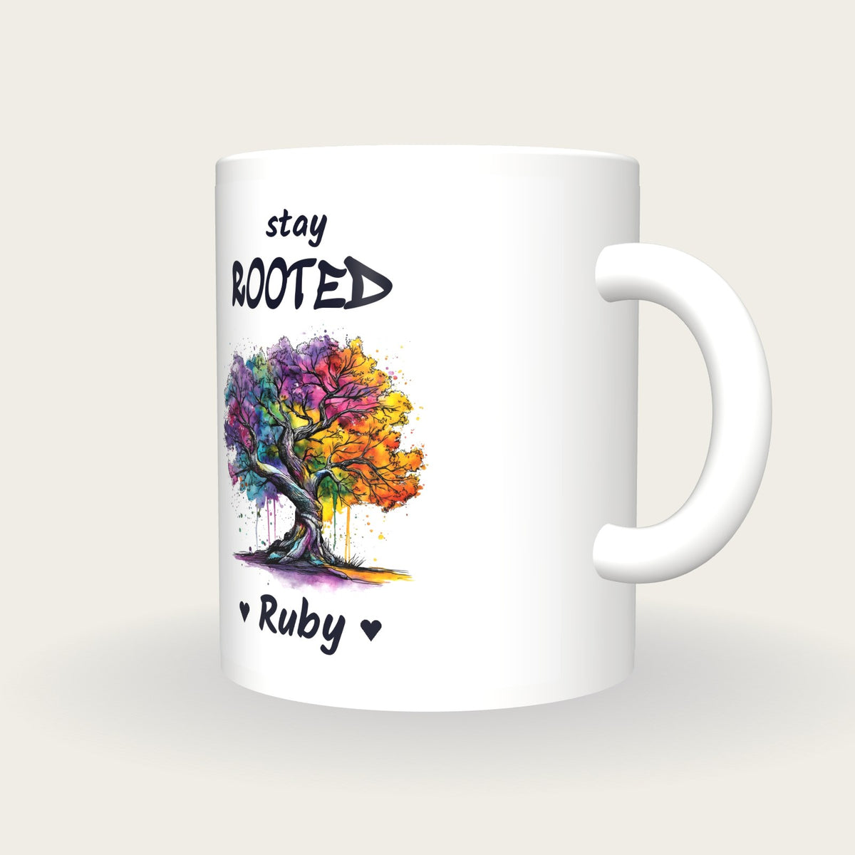 Personalised Tree Mug, Stay Rooted, three-quarter view