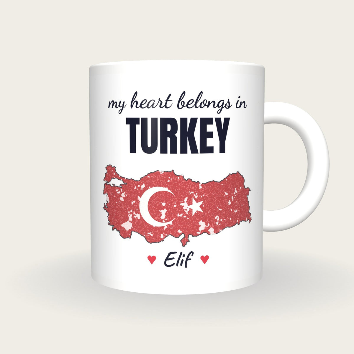 Personalised Turkey Map Mug, My Heart Belongs In Turkey, front