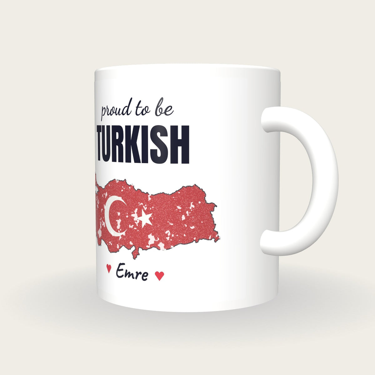 Personalised Turkey Map Mug, Proud To Be Turkish, three-quarter view